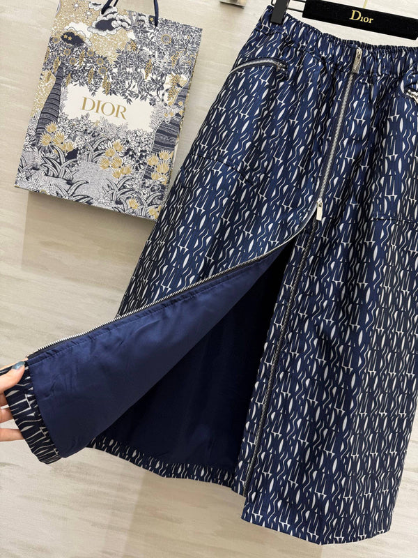 CD 25 Letter Skirt Blue Jacquard Fabric