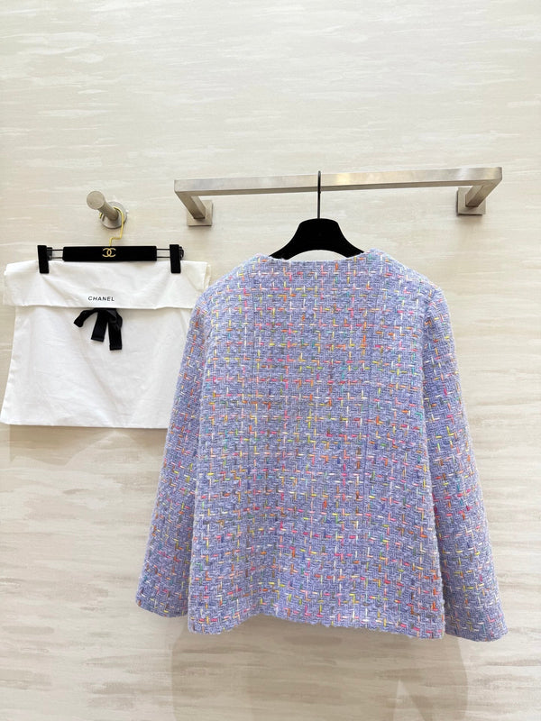 Chanel 2025 Mid-Length Coat Purple Wool Tweed Fabric 319534