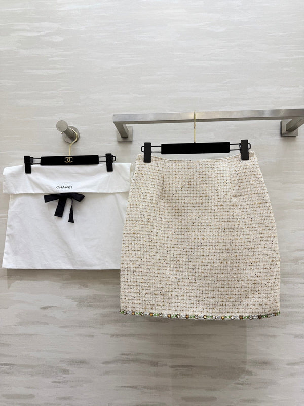 CC 26s Midi Skirt White Gold Tweed