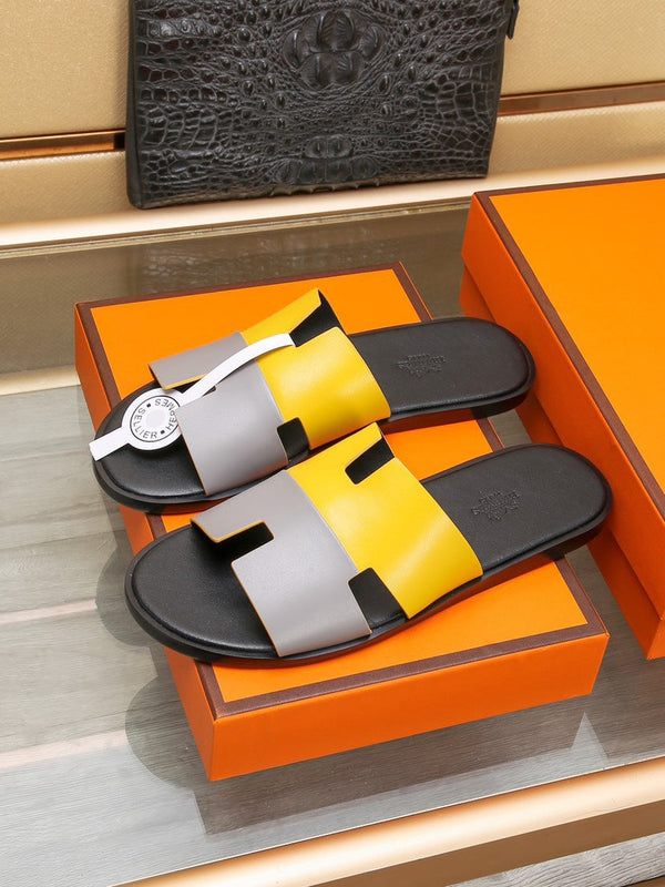 HM Men's Izmir Slide Yellow Grey Cowhide 685831