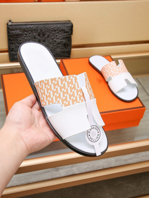 HM Men's Izmir Slide White Orange Cowhide 685827