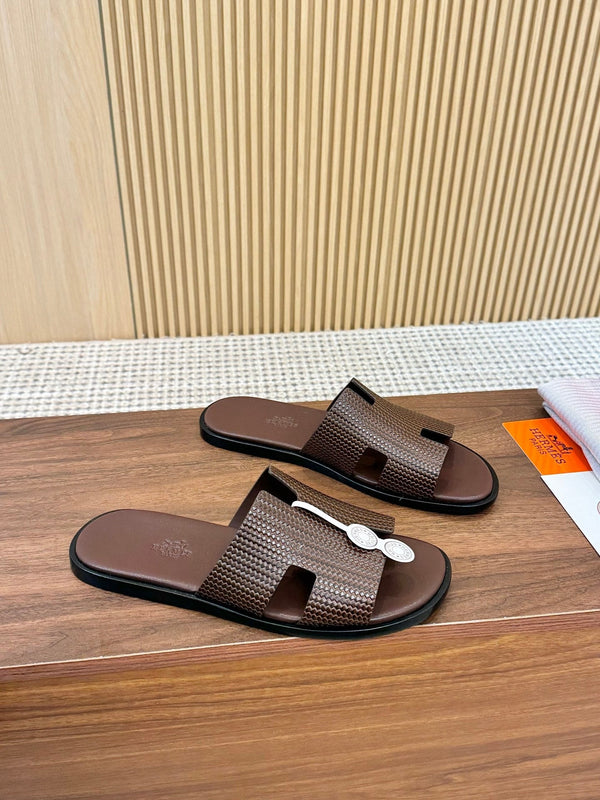 HM Men Izmir Sandals Coffee Embossed Leather 799283