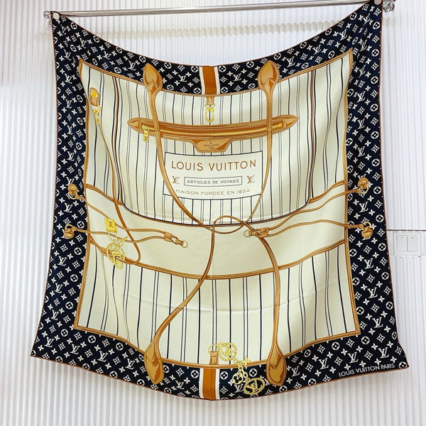 LV Double-sided Scarf 140cm Black White Cashmere 971049