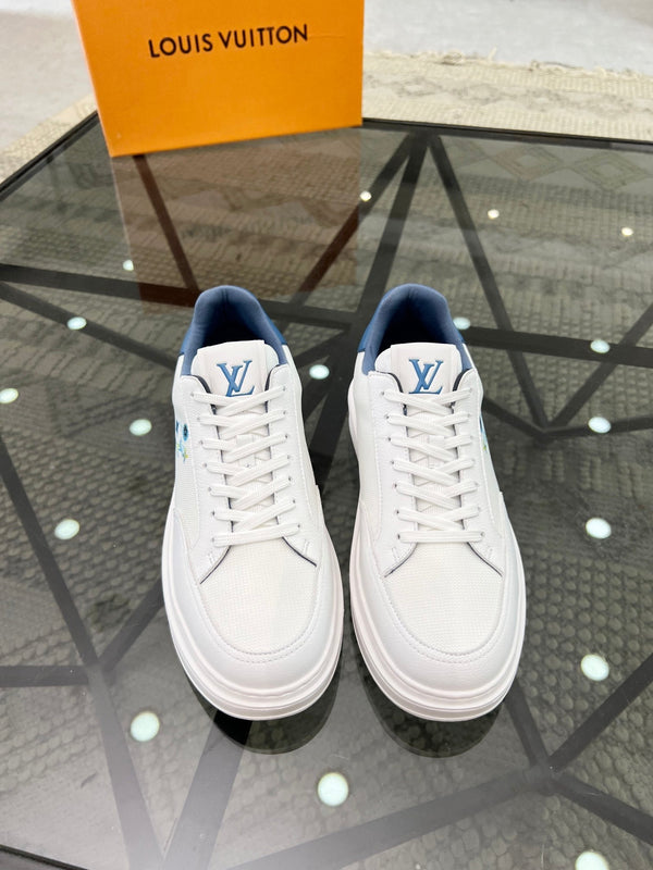 BEVERLY HILLS TRAINERS WHITE MIX DENIM BLUE CALFSKIN AND MESH FABRIC