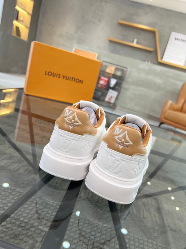 BEVERLY HILLS TRAINERS WHITE MIX BROWN CALFSKIN AND MESH FABRIC