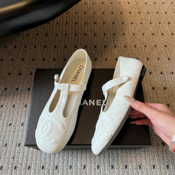CC 26s Ligne Cambon Mary Jane Flats Cream Lambskin 984334