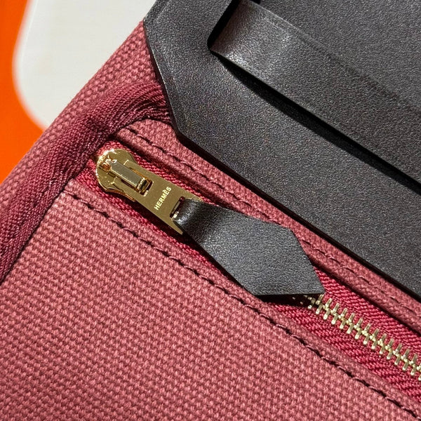 HM Mini Herbag Gold Buckle 20 Burgundy Canvas and Hunter Cowhide 243365