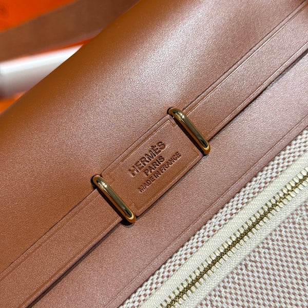 HM Mini Herbag Gold Buckle 20 Beige Canvas and Hunter Cowhide 243221