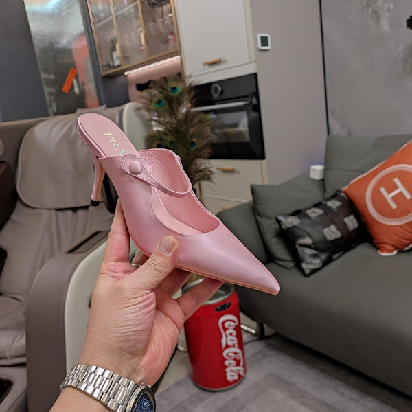 Prada 26S High-Heeled Mules 85mm in Light Pink Satin