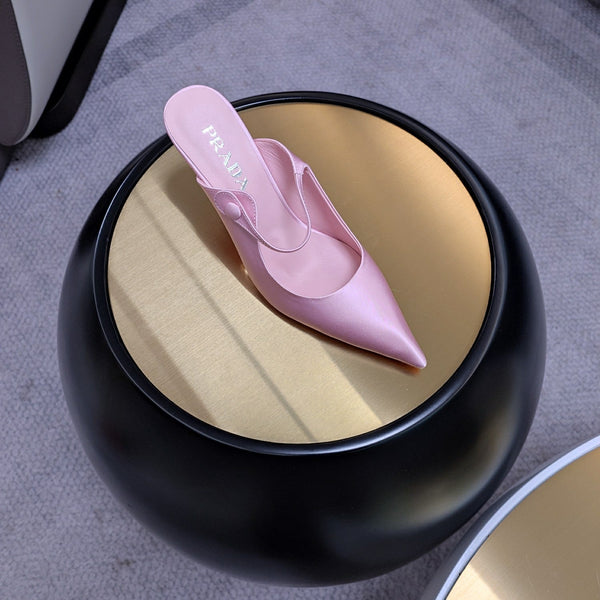 Prada 26S High-Heeled Mules 85mm in Light Pink Satin
