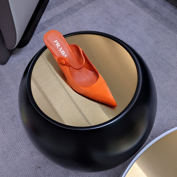 Prada 26S High-Heeled Mules 85mm in Orange Satin