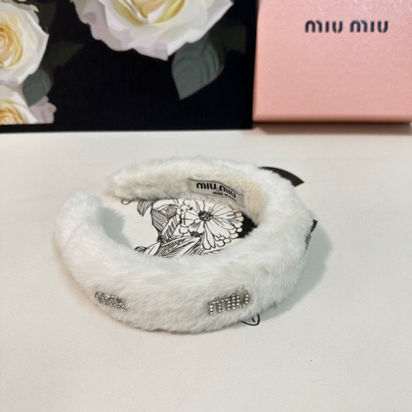 THICK HEADBAND WITH DIAMOND LOGO IN WHITE PLUSH FABRIC 412483