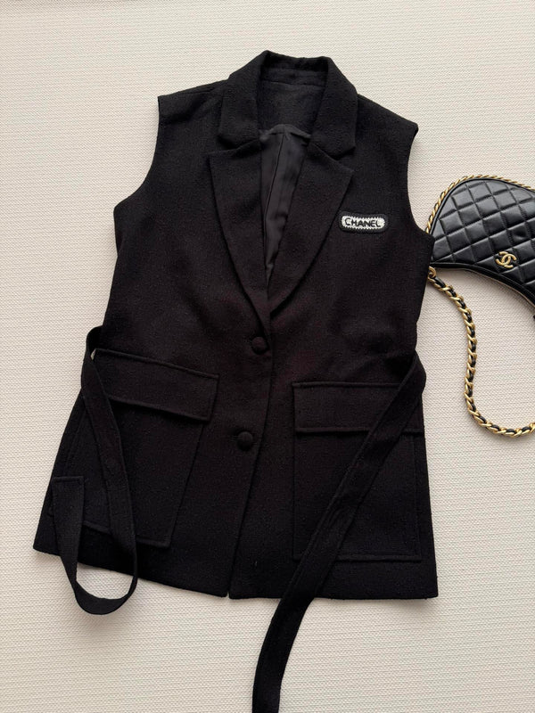 CC 26s Vest Black Wool Viscose 338885