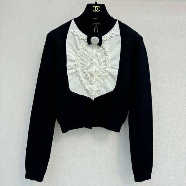 CC 2026 Button-down Cardigan Black Mix White Wool 424703