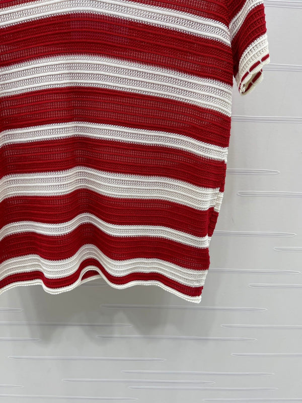 CC 26s Striped Collared Knit Short-Sleeved Top White Red 406562