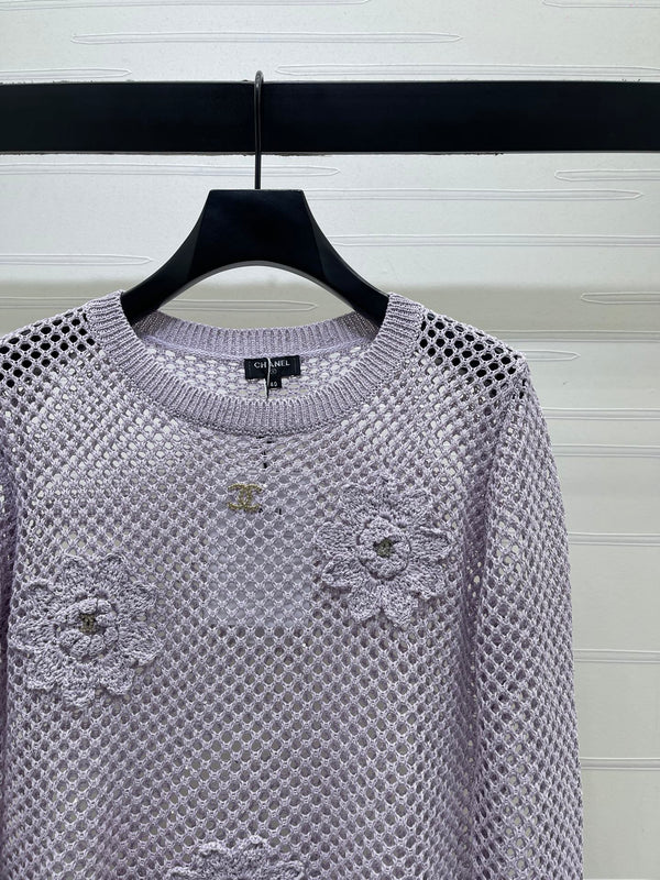 CC 26s Hollow-Out Crochet Knit Long-Sleeved Top Wool 406546