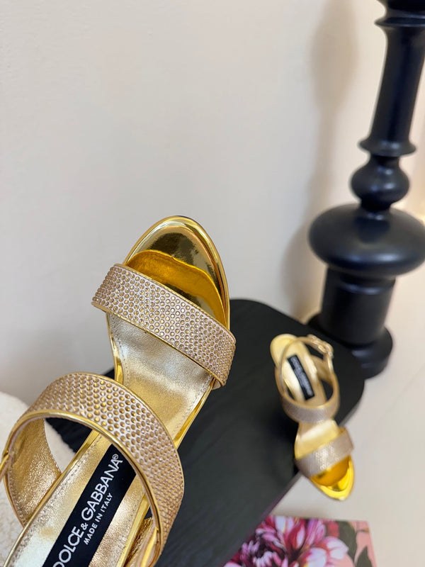 DC Satin Sandals Yellow Sheepskin & Fusible Rhinestones 313667