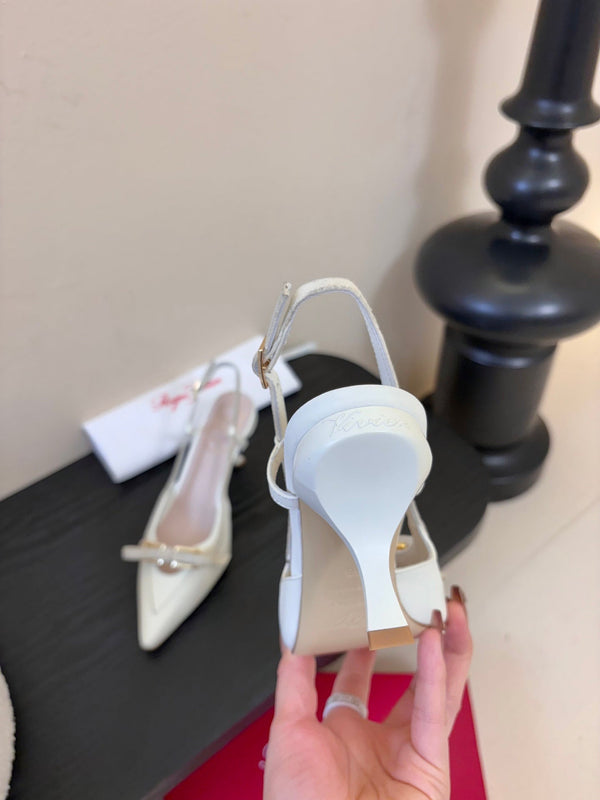 Virgule Slingback Pumps 7.5cm White Cowhide 606402