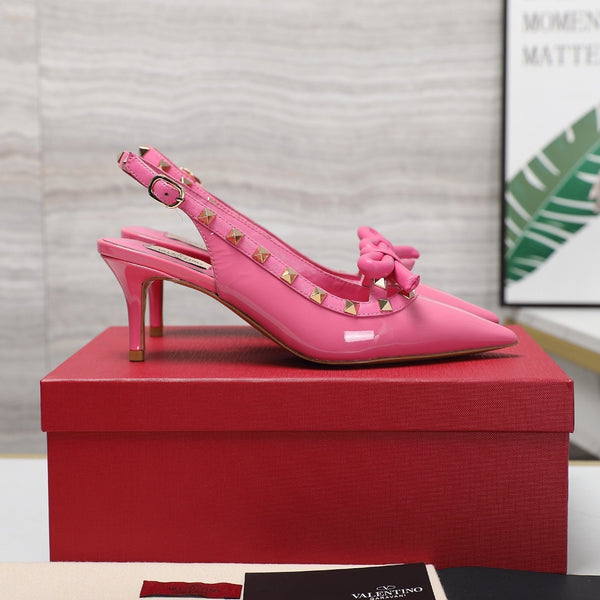 VL Rockstud Bow Slingback Fusca Pink Patent Leather Pump 60mm