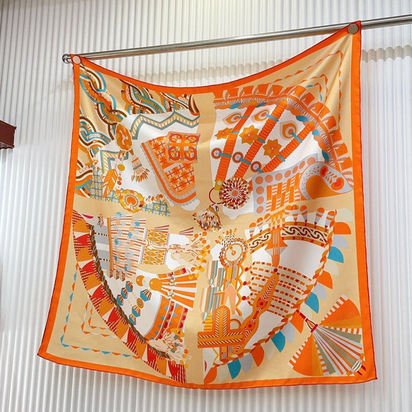 Haute Parure Scarf 90 CM In Orange Colorful Silk Twill 239534
