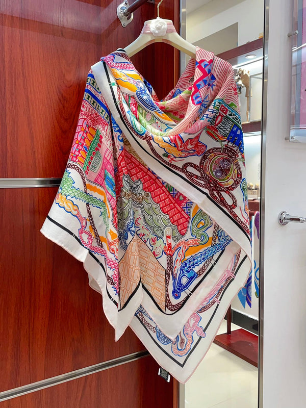 Gavroche Super Silk Quest Détail Scarf 140 CM In Colorful Cashmere 300440