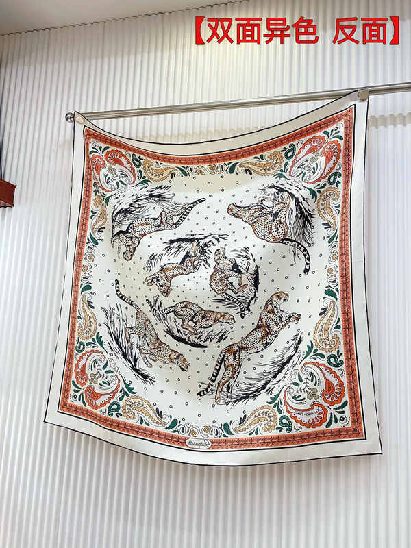 Guepards Bandana Double Face Scarf 90 CM In Colorful Silk 301847