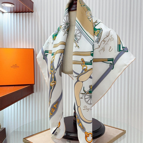 Palonniers scarf 90 CM In White Colorful Silk Twill 321911