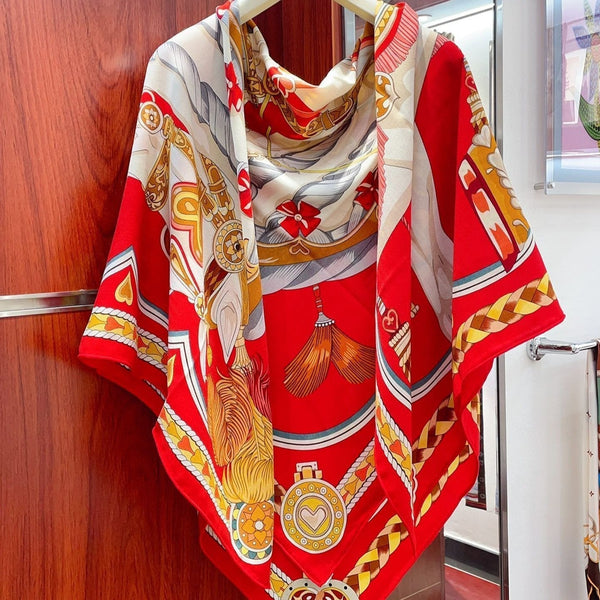 Carré Harnais De Cœur Scarf 140 CM In Red Colorful Cashmere And Silk 335858