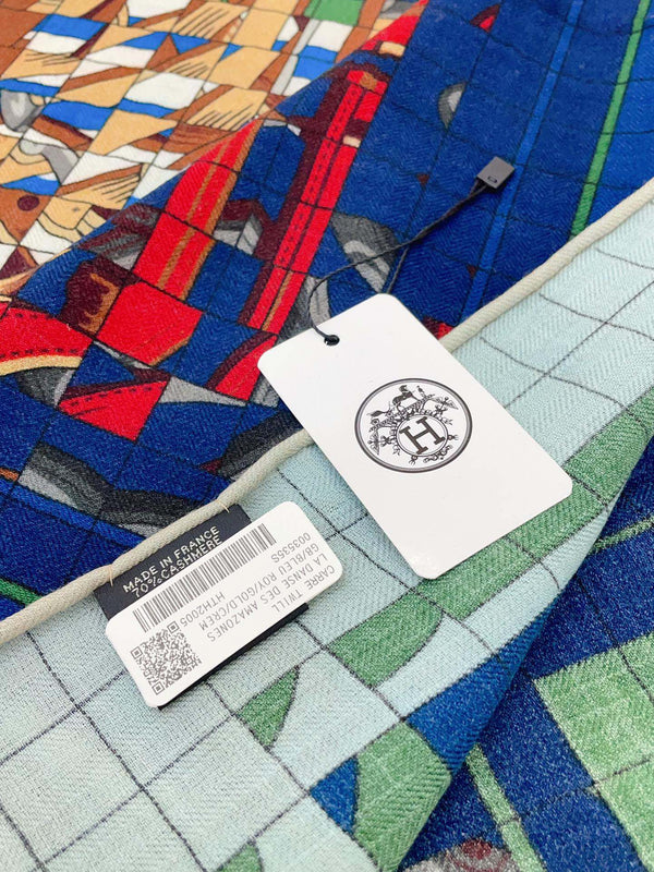 Coaching Deja-Vu Shawl 140 CM Dark Blue Colorful Cashmere And Silk 398262