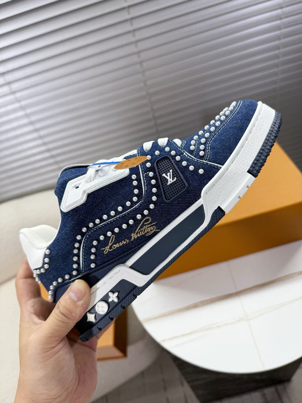 LV 1AJ512 Trainer with Swarovski™ Pearls Indigo Blue Denim 511761