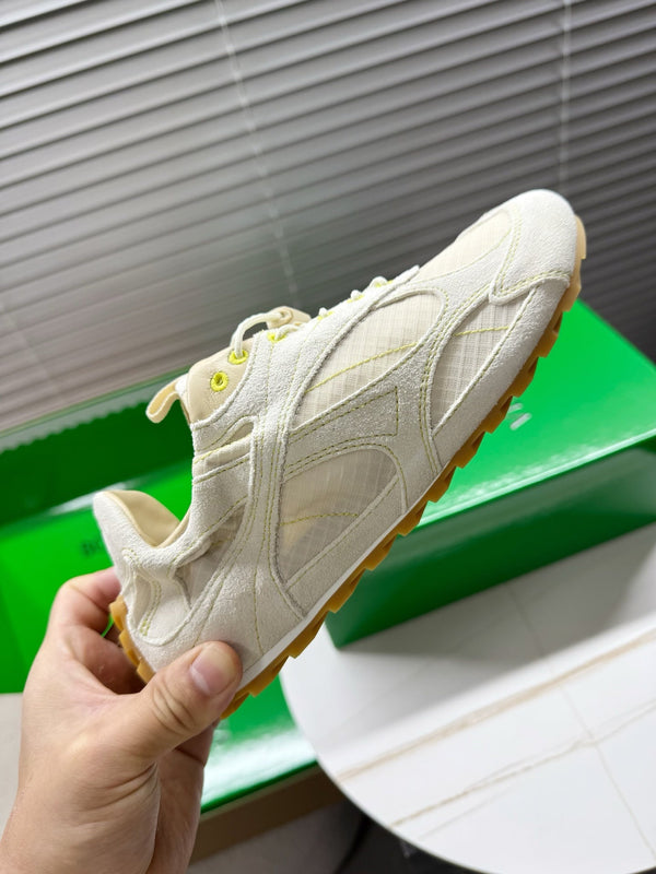 BV Orbit Flash Sneaker Off White Suede & Nylon Lace-Up 609404