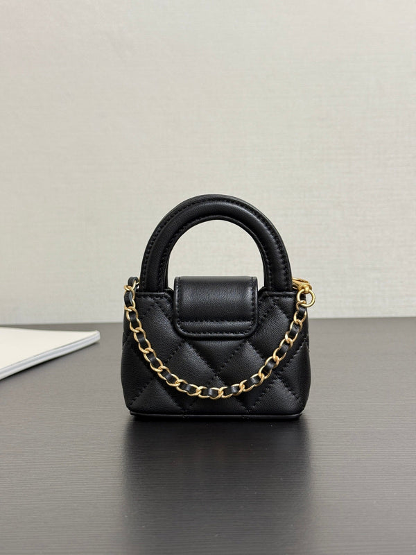 CC Mini Kelly Bag Charm Black Lambskin