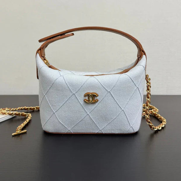 CC 2026 Mini CC Hobo Pouch 21cm Light Blue mix Brown Denim Leather