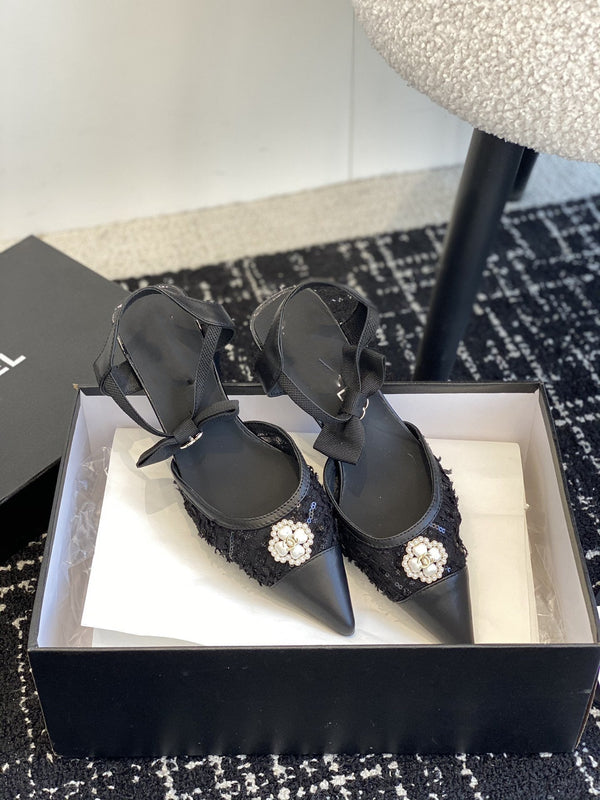 slingbacks 45 black tweed lambskin