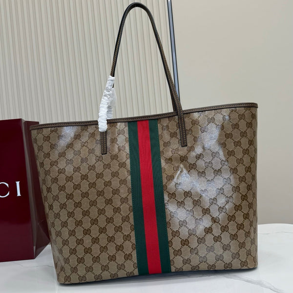 GG Tribeca Large Tote Bag Brown Beige Canvas Cowhide 141724
