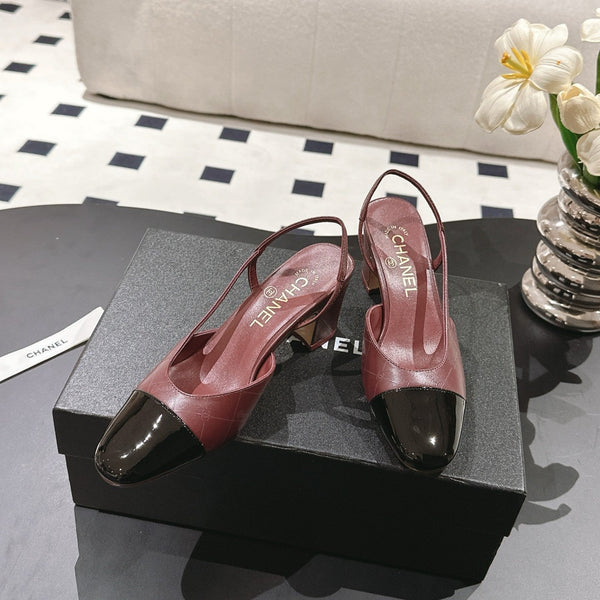 cc 25c slingback 55mm cross line pattern burgundy lambskin 237488