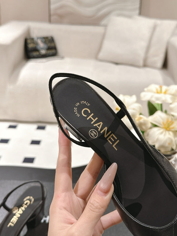 cc 25c slingback 55mm cross line pattern black lambskin 237494