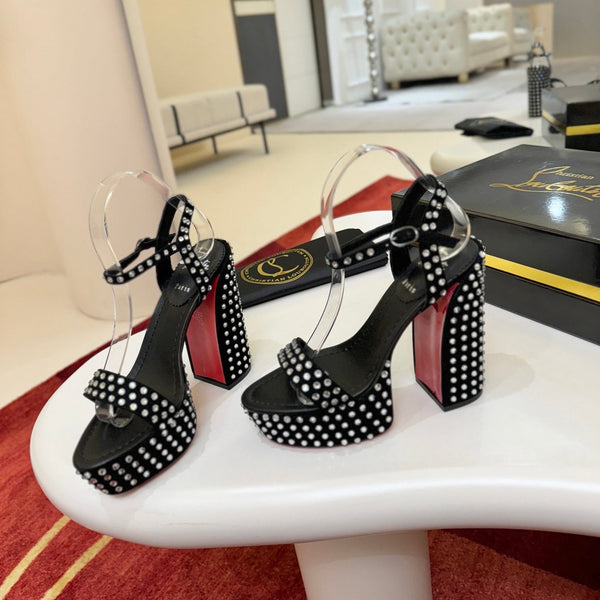 CL Movida Jane Strass Sandal 13cm Black Calfskin 825364