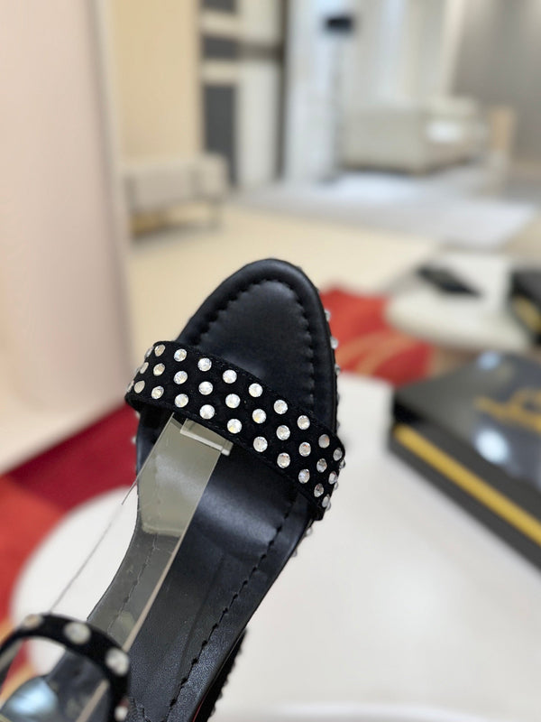 CL Movida Jane Strass Sandal 13cm Black Calfskin 825364