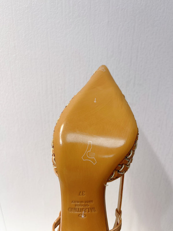 VT High Heeled Slingbacks Peru Brown Sheepskin 292801