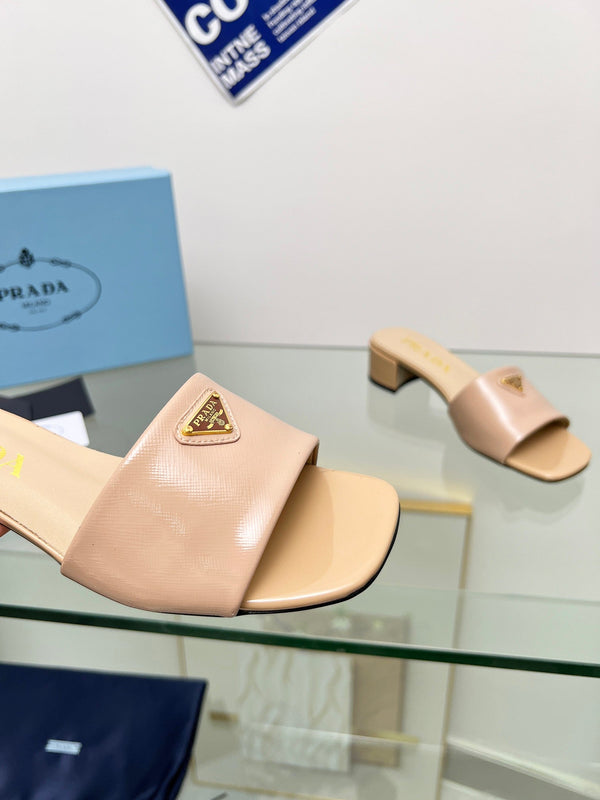 Prad 26s Saffiano Slides 4cm Powder Pink Glossy Leather 986626