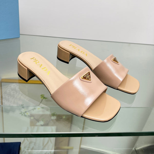 Prad 26s Saffiano Slides 4cm Powder Pink Glossy Leather 986626