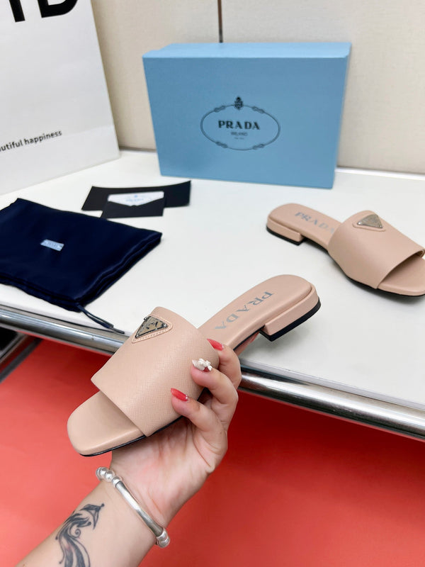 Prad 26s Saffiano Slides Powder Pink Leather 986629