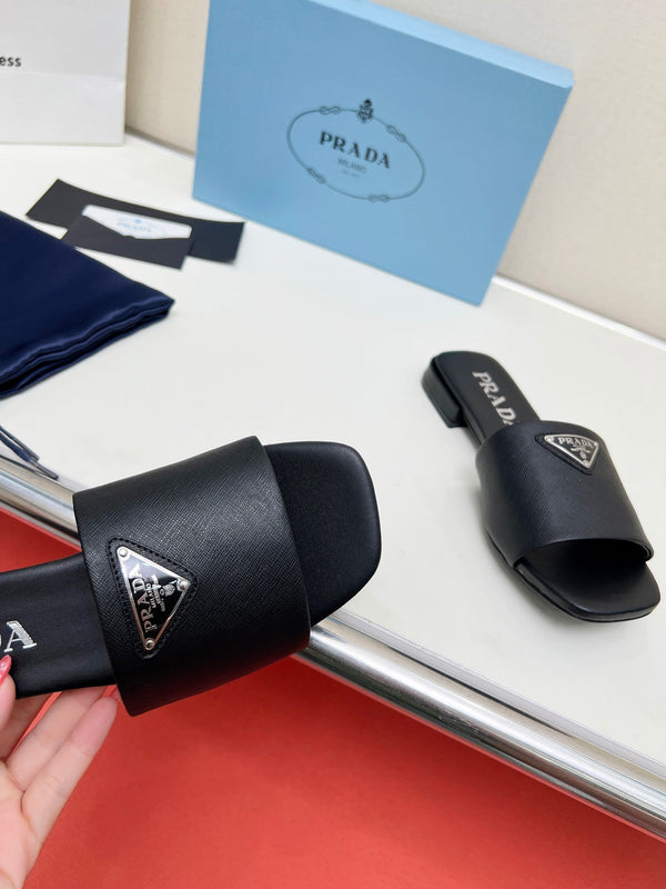 Prad 26s Saffiano Slides Black Leather 986630