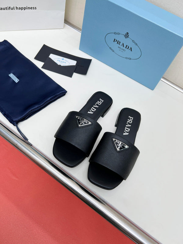 Prad 26s Saffiano Slides Black Leather 986630