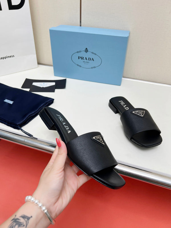 Prad 26s Saffiano Slides Black Leather 986630