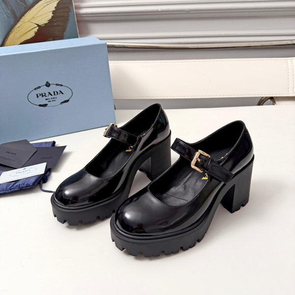 Prad Mary Jane Platform Pumps Black Patent Leather 118330