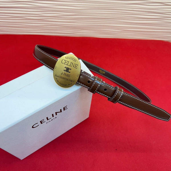 Celine Teen Maison Belt 2.5cm Coffee Gold Patent Calfskin 201443