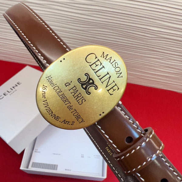 Celine Teen Maison Belt 2.5cm Coffee Gold Patent Calfskin 201443