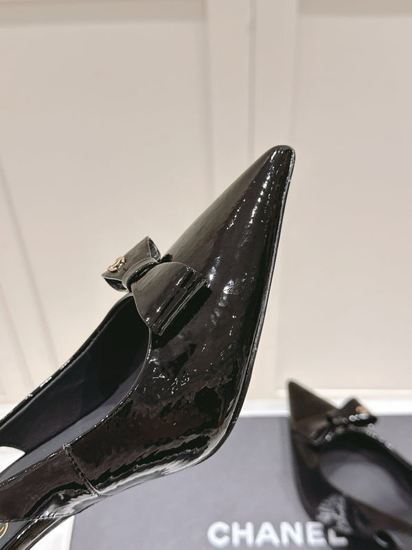 Chanel 25A Slingback Black Patent Calfskin 393073